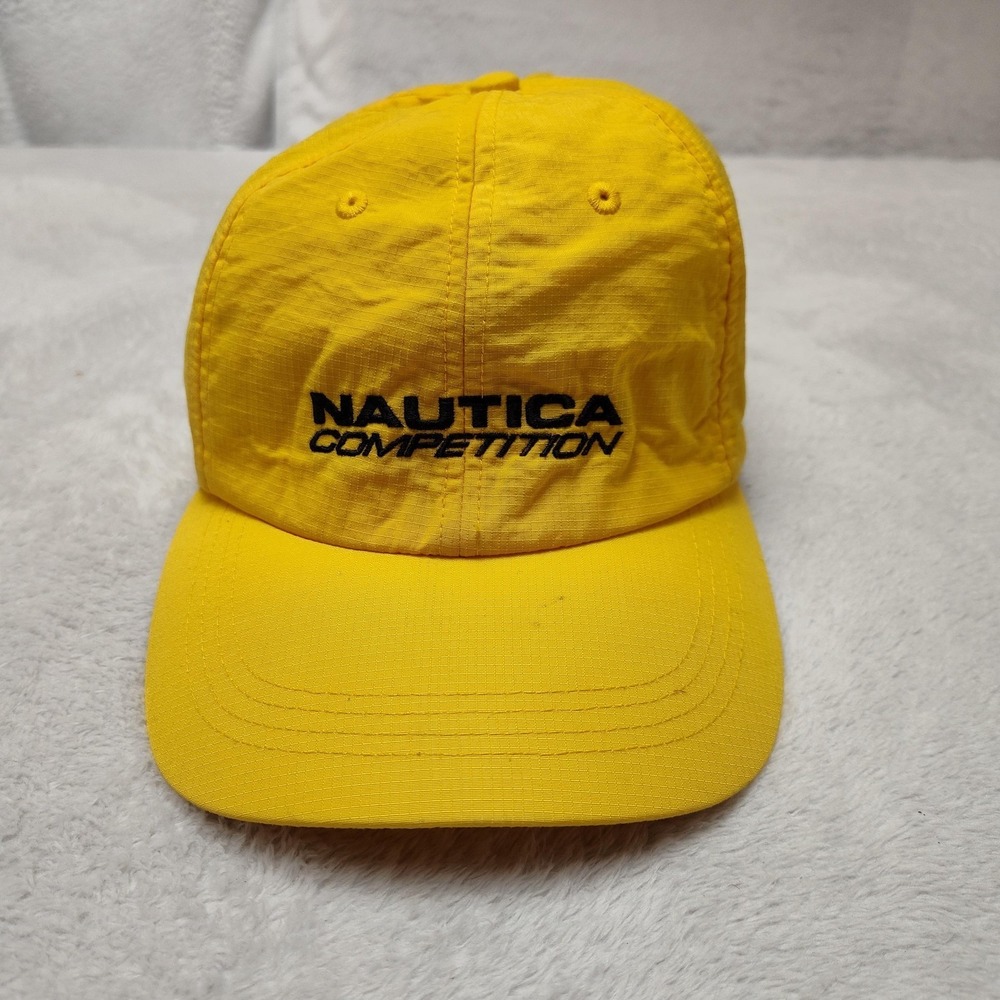 Nautica Competition Hat Cap Baseball L Mens Yellow‎ Nylon Lightweight Adjustable